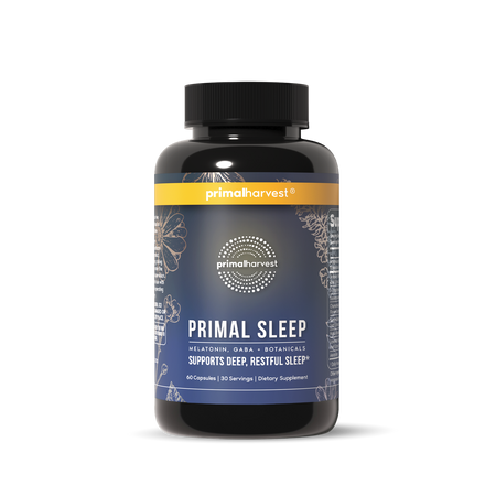 Supplement bottle labeled 'Primal Sleep' by Primal Harvest